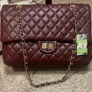 Badgley Mischka Burgundy Quilted Chain Bag